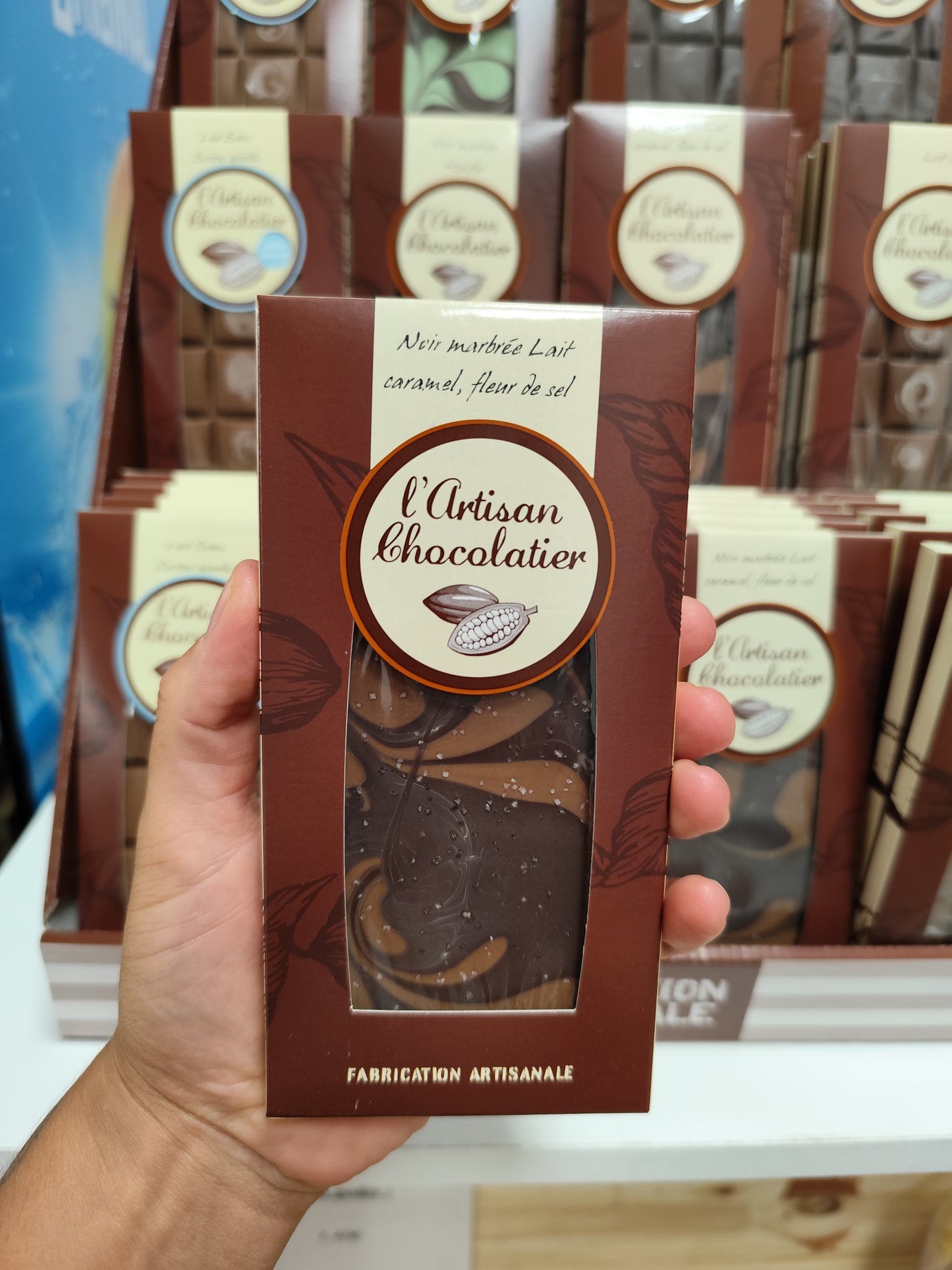 Tablette chocolat noir marbrée lait caramel, fleur de sel