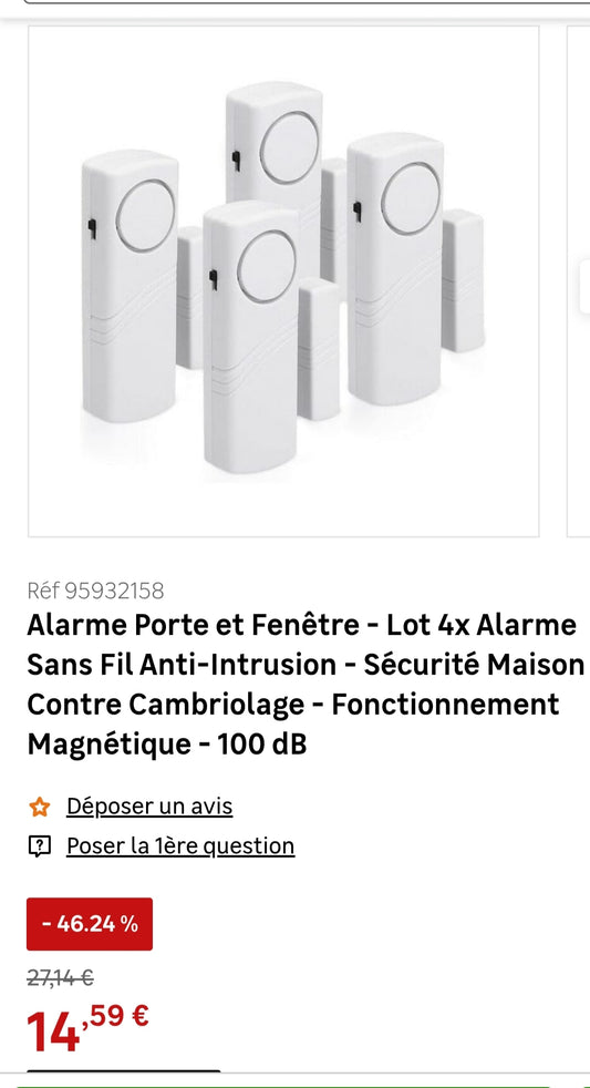 Alarme porte fenêtre à pile x4