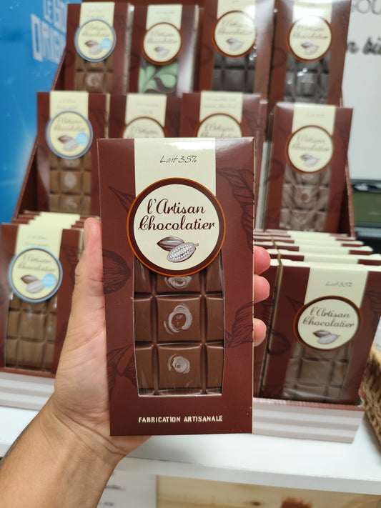 Tablette de chocolat au lait artisanale, fabrication française