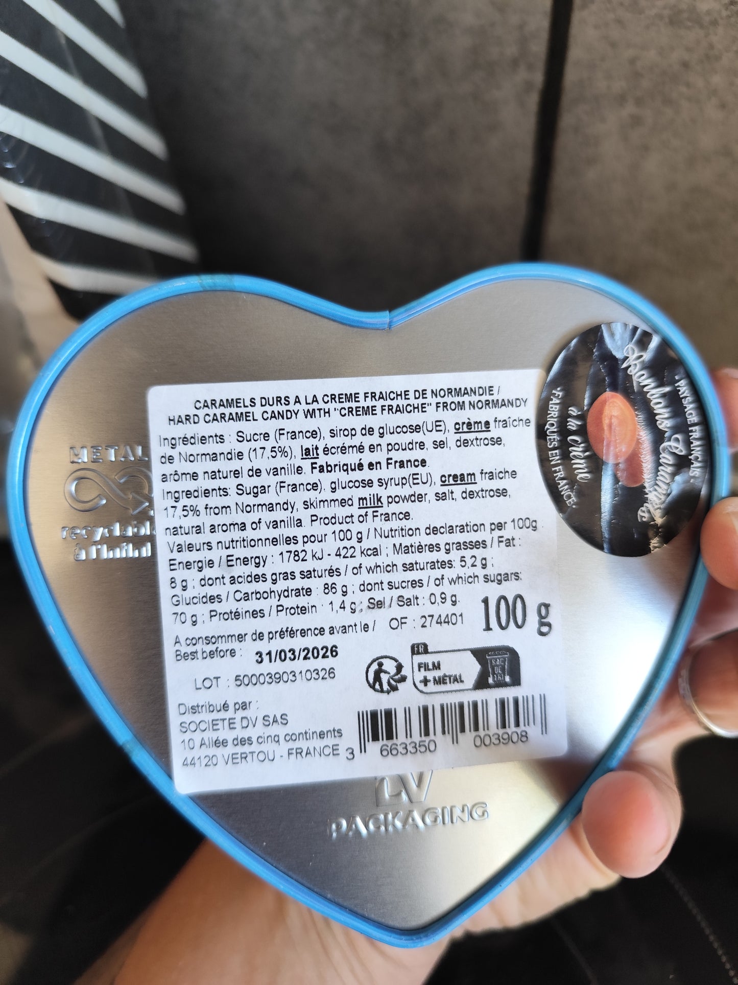 Boîte avec Caramels durs à la crème fraîche de Normandie
